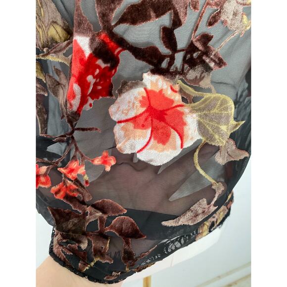 Rewind Womens Y2K Velvet Burnout Top Size S Dark Floral Whimsigoth Fairy Vampy - Picture 5 of 13